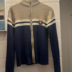 Men's Beige and Navy Full-Zip Sweater vintage